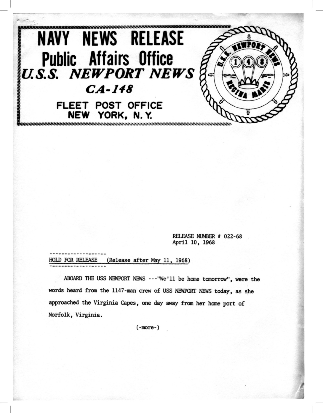 Homeward Bound Press Release